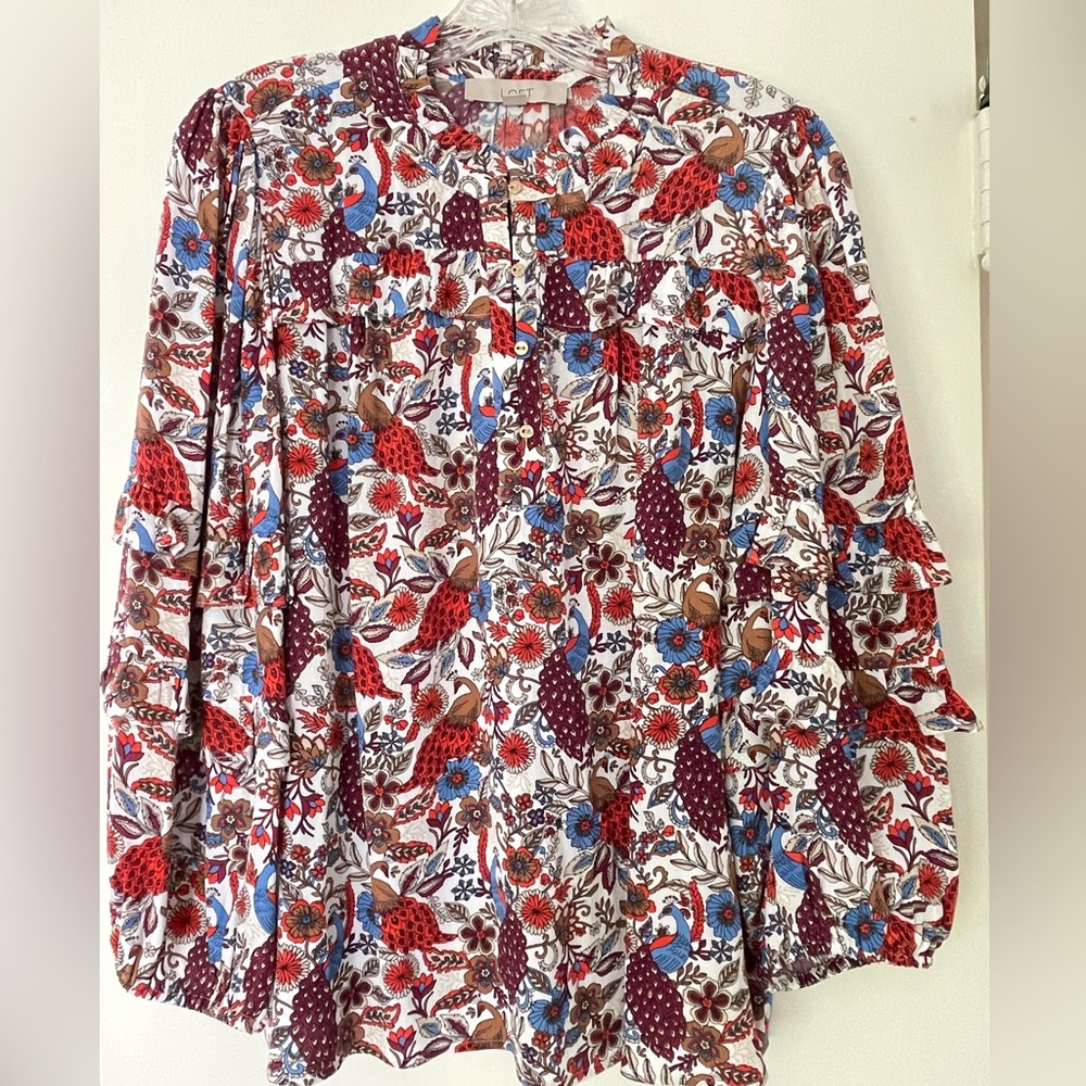 LOFT Multicolor Floral Print Blouse - Red, Blue, Brown